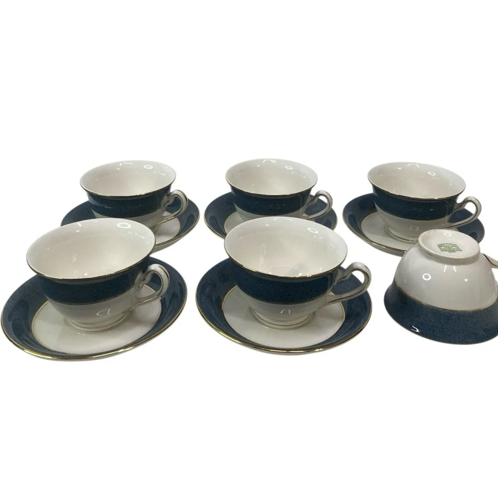 VTG Nikko Double Phoenix Ironstone Riviera Slate Blue Set of ‎ 6 Cups 5 Saucers